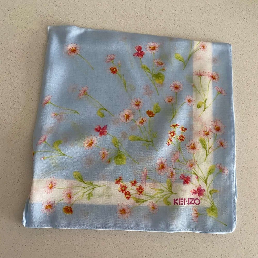 Kenzo Blue Cotton Scarf ditzy flowers